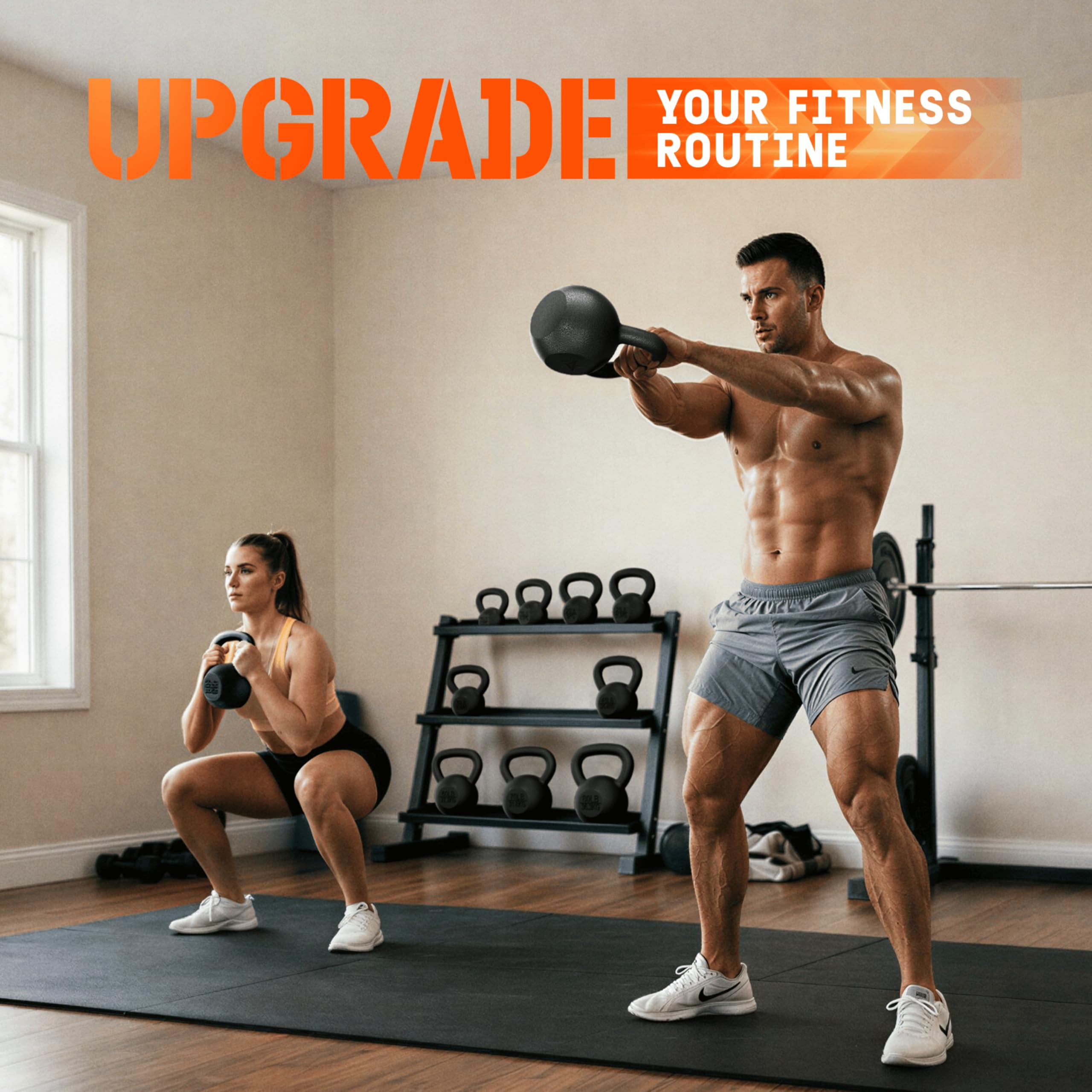 Yes4All 2-20kg Cast Iron Kettlebells, Kettlebell Weights Set, Black Kettle Bell
