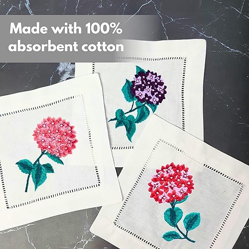 Miniatura 5 de HCRAFT Servilletas de cóctel bordadas blancas de 6 x 6 pulgadas, juego de 6 posavasos de tela, servilletas de cóctel bordadas de mezcla de