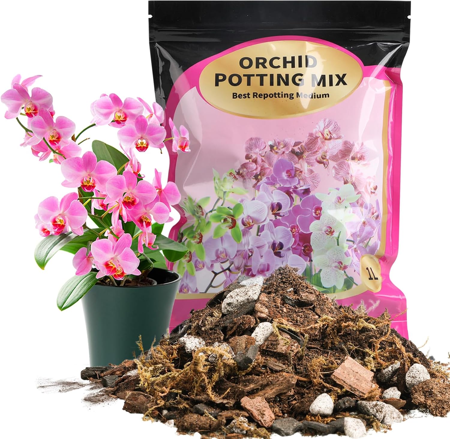 Orchid Potting Mix with Orchid Bark 10QT - New Upgraded Formula for Superior Drainage & Breathability | Premium Soil for Healthy Roots