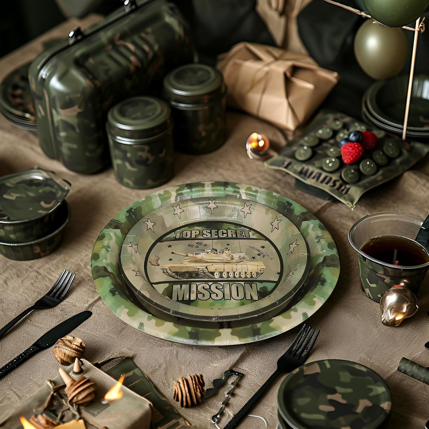 Army Party Decorations Set - Unique Army Party Plates, Cups, Napkins, and Cutlery for an Enthralling Celebration - Disposable and Stylish Army Party Supplies for Birthdays and Events