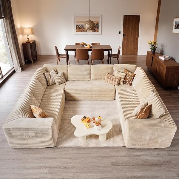 ovios Sectional Cloud Couch for Living Room, Modular Floor Sofa with Plush Corduroy, No Assembly Required, Big Comfy Cou