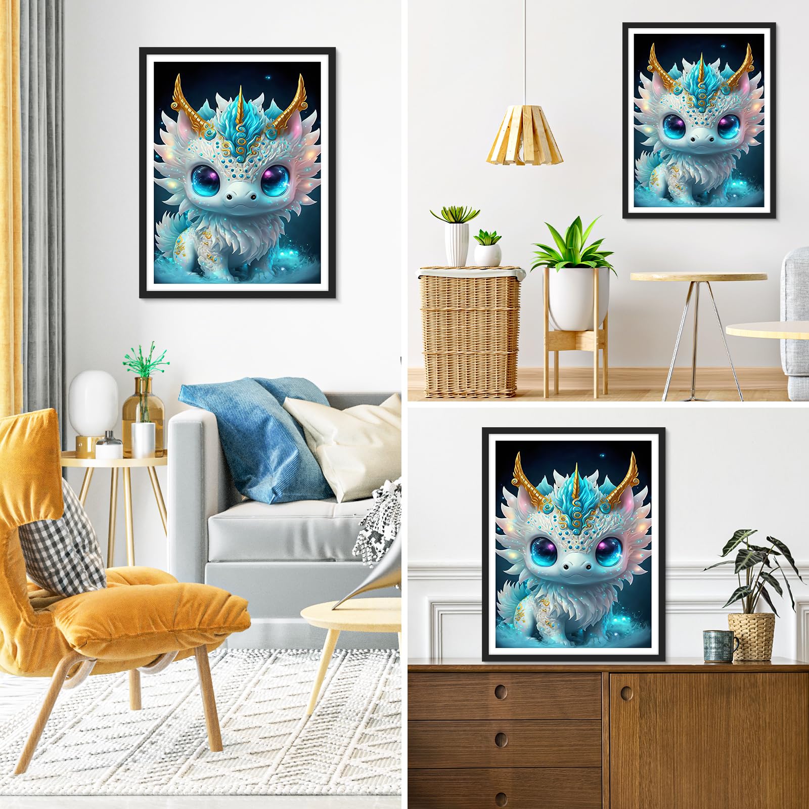 RICUVED Set of 4 Dragon Diamond Painting Kits for Adults and Kids, 5D Diamond Painting Animals Kits, Full Drill DIY Dragons Diamond Painting Kits Diamond Art for Home Wall Decor
