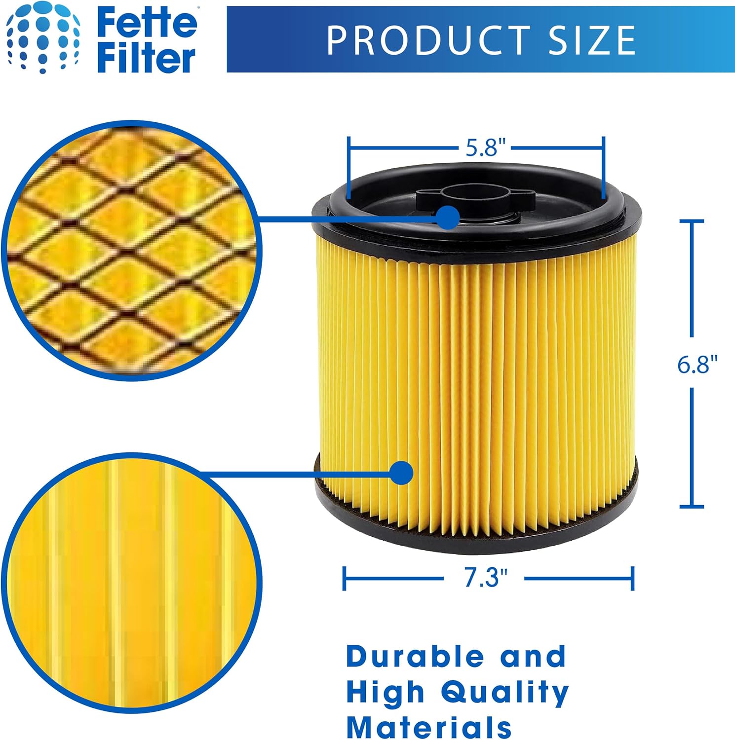 Fette Filter - VCFS Cartridge Filter Replacement Compatible with Vacmaster Filter VCFS, Vacmaster 5-16 Gallon Wet/Dry Vacs, VBV1210 filter. Also fit HART most Shop-Vac 5-20 Gal Vacs - Pack of 2