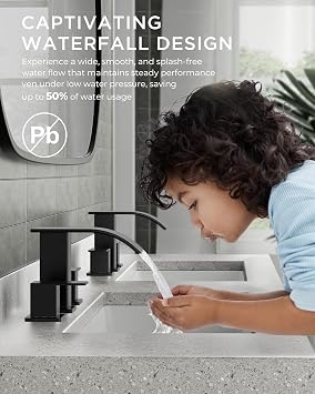 FORIOUS Bathroom Faucet Matte Black Waterfall 3 Hole 8 Inch Widespread