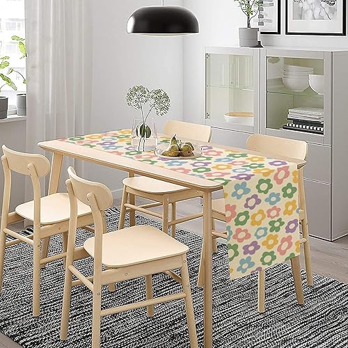 Miniatura 231 de Camino de mesa ondulado de los años 70, retro, hippie abstracto, vintage, verde, rosa, con estampado de ondas para el hogar, cocina, comedor, patio,