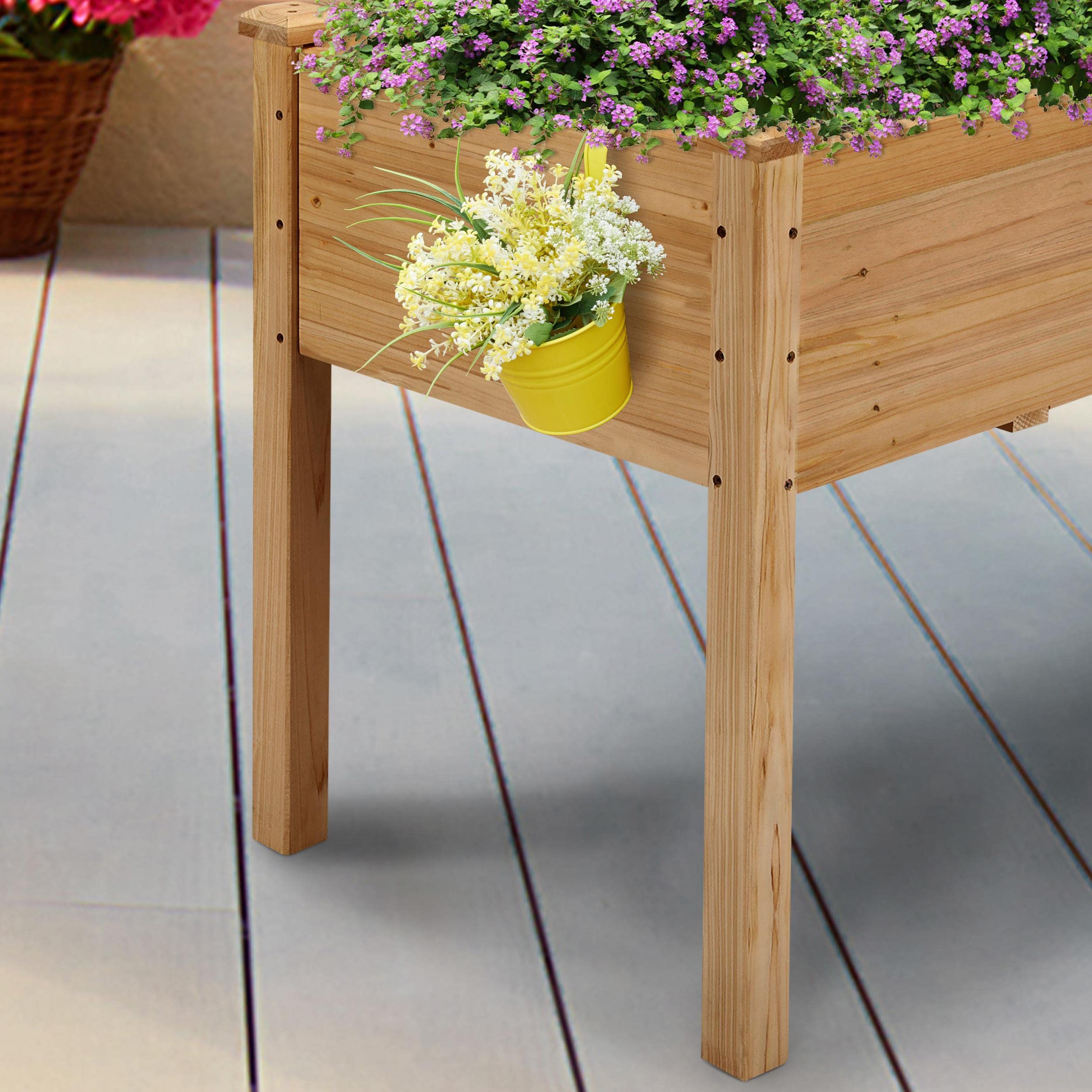 Abician Carré Potager sur Pied Bac Potager en Bois Jardinière sur Pied Extérieur Intérieur pour Fleurs Légumes Brun Clair