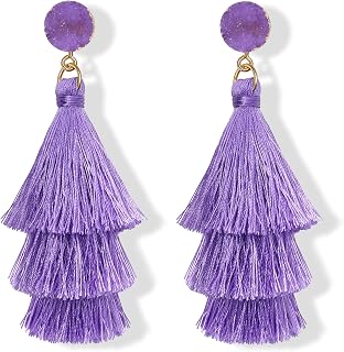 FIBO STEEL Colorful Layered Tassel Earrings for Women - Bohemian Fringe Drop Dangle Statement Jewelry for Party, Christmas, Valentine