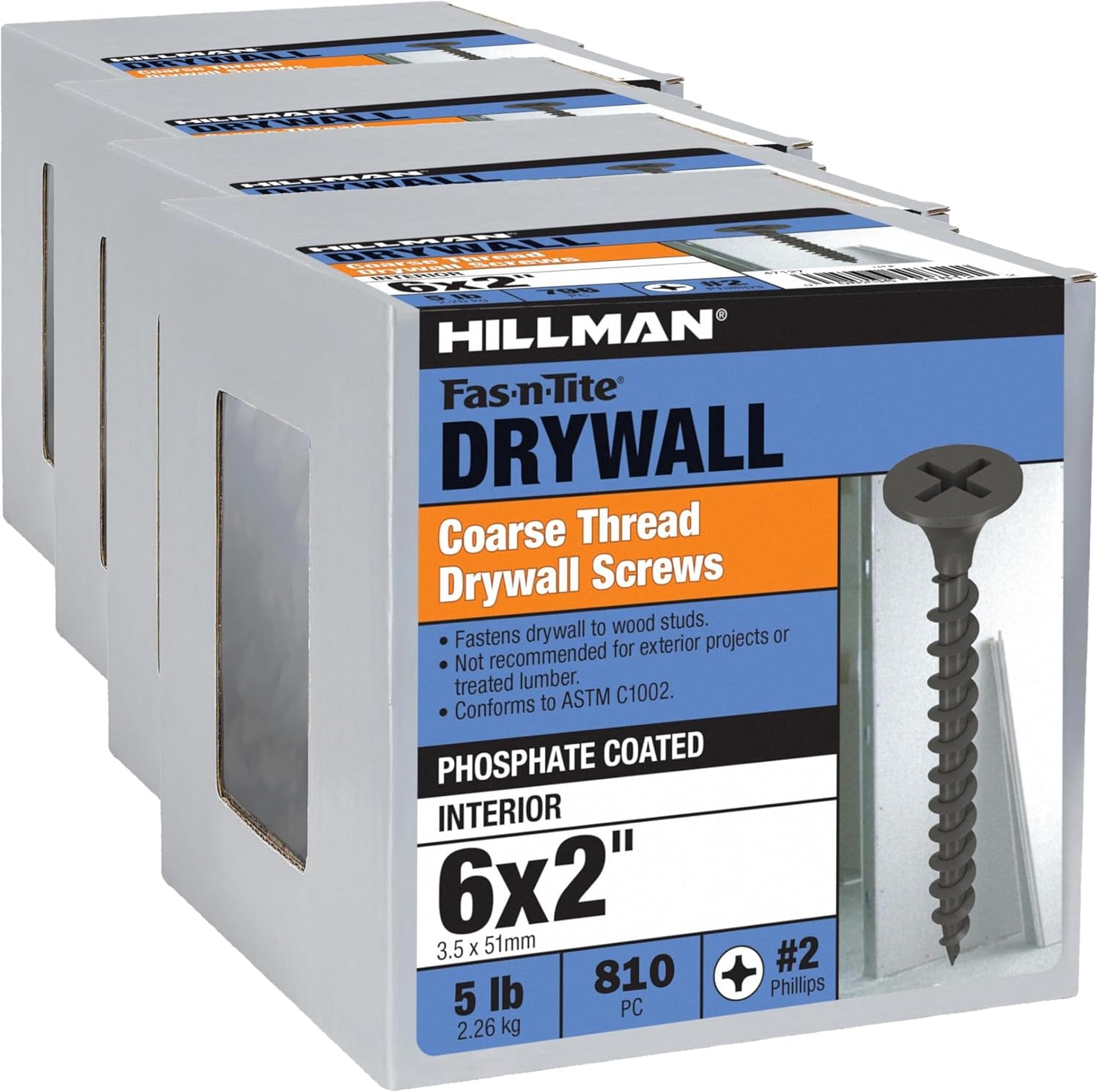 The Hillman Group 47127 6 X 2-Inch Coarse Thread Phillips Drive Drywall Screw, 5-Pound , black