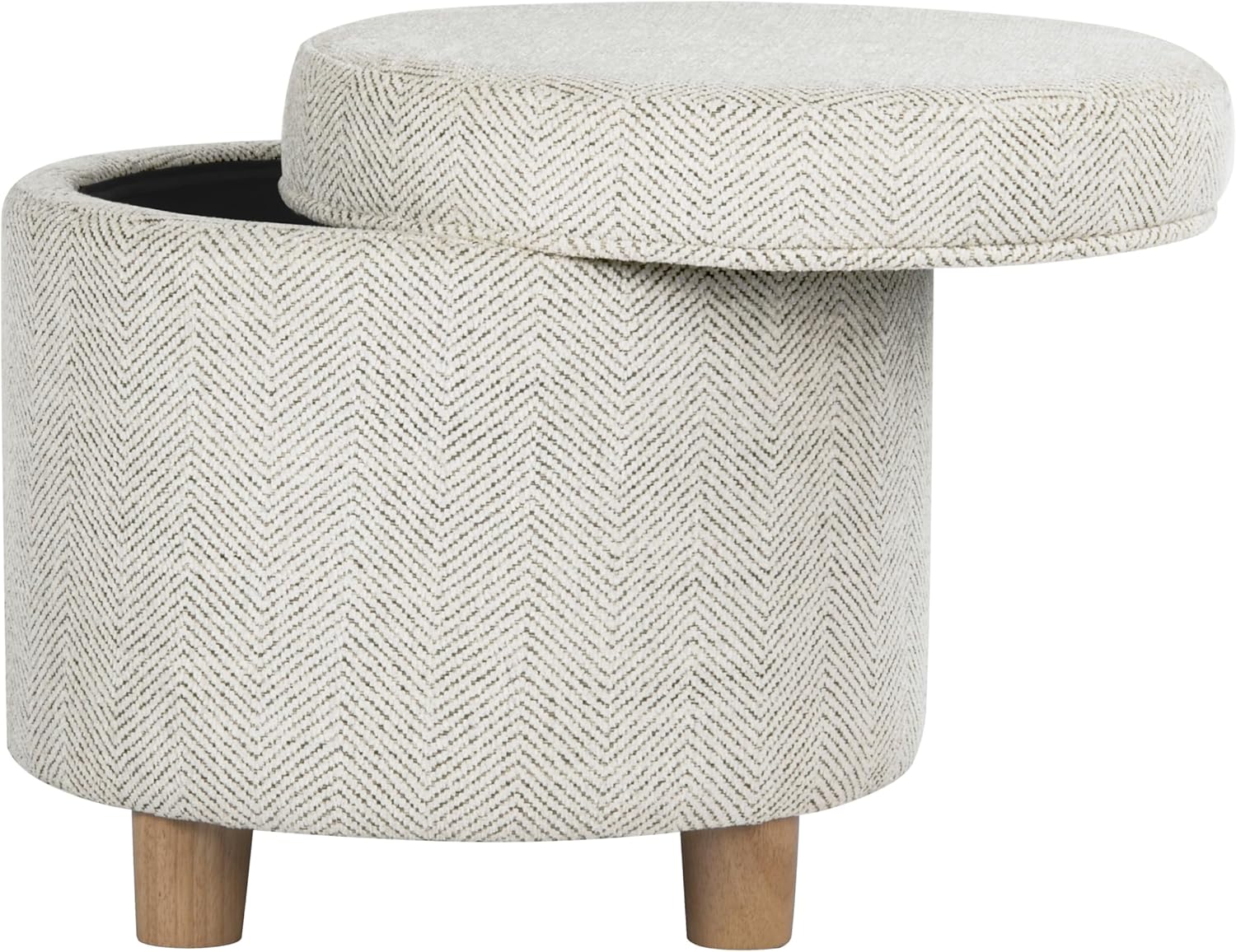 Homepop Home Decor | Upholstered Round Storage Ottoman | Ottoman with Storage for Living Room & Bedroom, Cream Chevron Woven