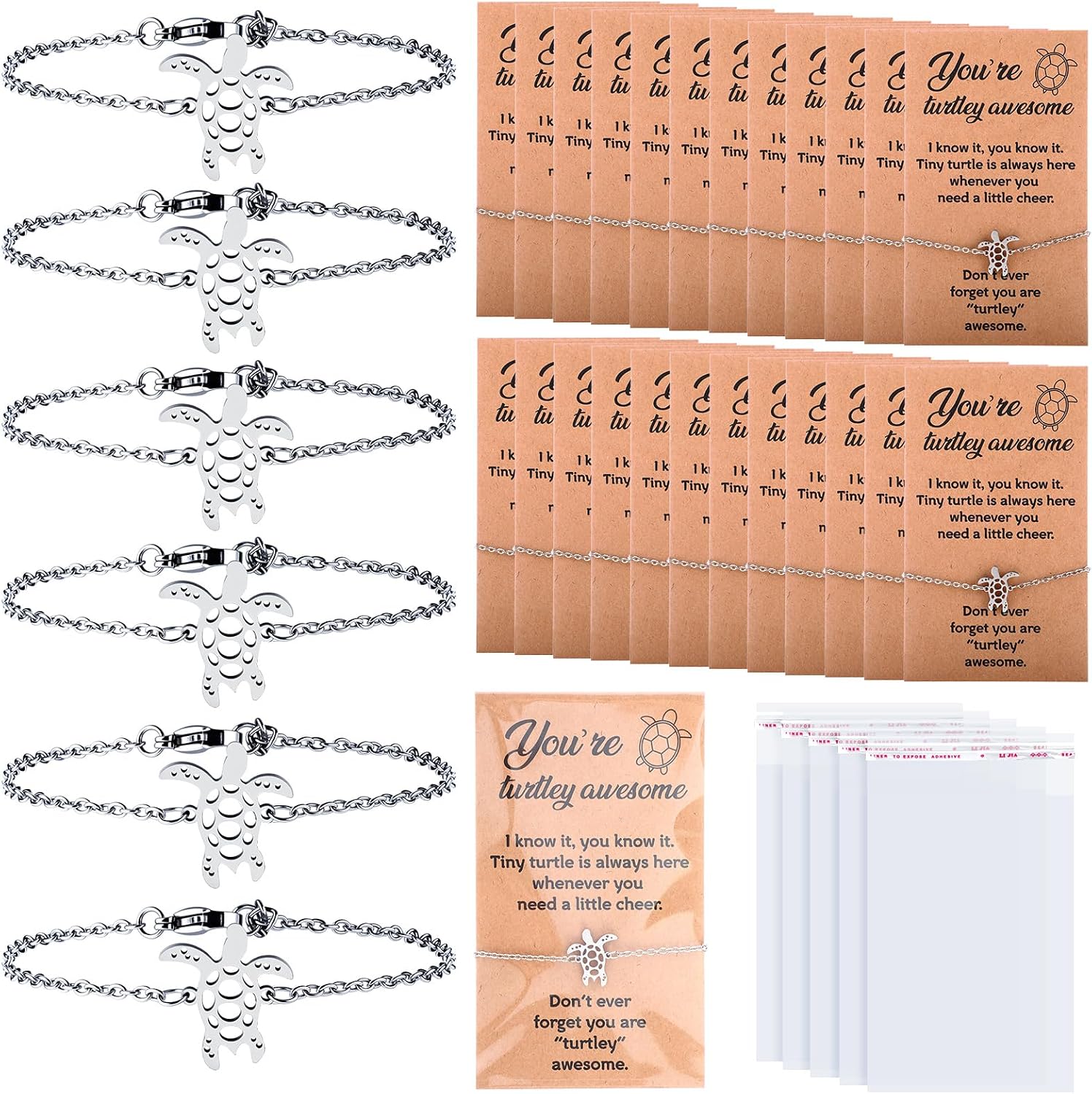Liliaafar 24 Sets Employees Appreciation Gifts Turtle Bracelets for Women Sea Inspirational Friendship Bracelets with Cards Thank You Gifts for Employee Staff Coworkers