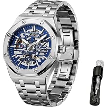 Verhux Men's Gold Skeleton Luxury Mechanical Classic Original Stainless Steel Waterproof Wrist Watch Black Silver Tone, 8848 silver and blue men's watch, Modern