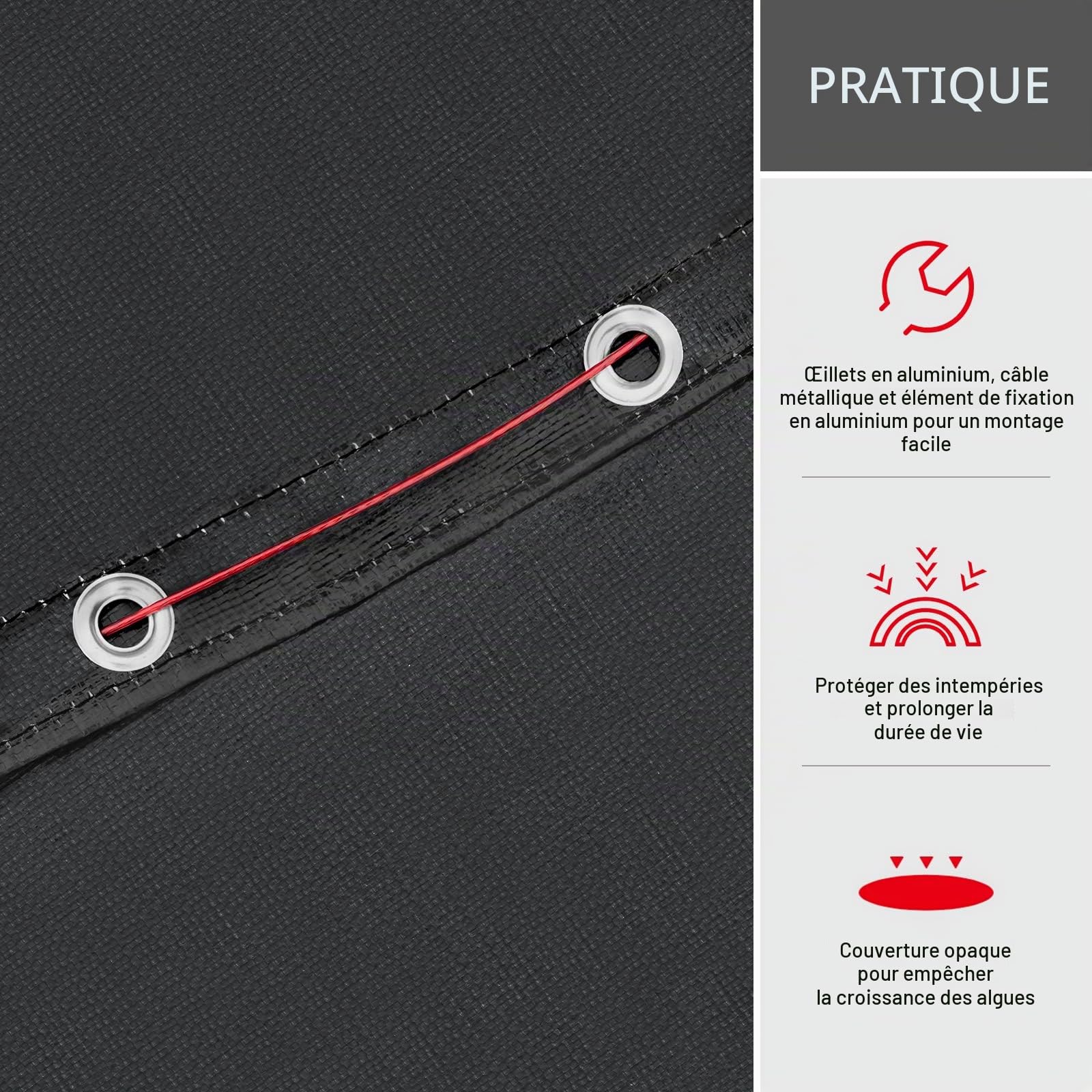 WOLTU Couverture de Piscine Ronde Imperméable Anti-poussière Ø560cm Gris Foncé