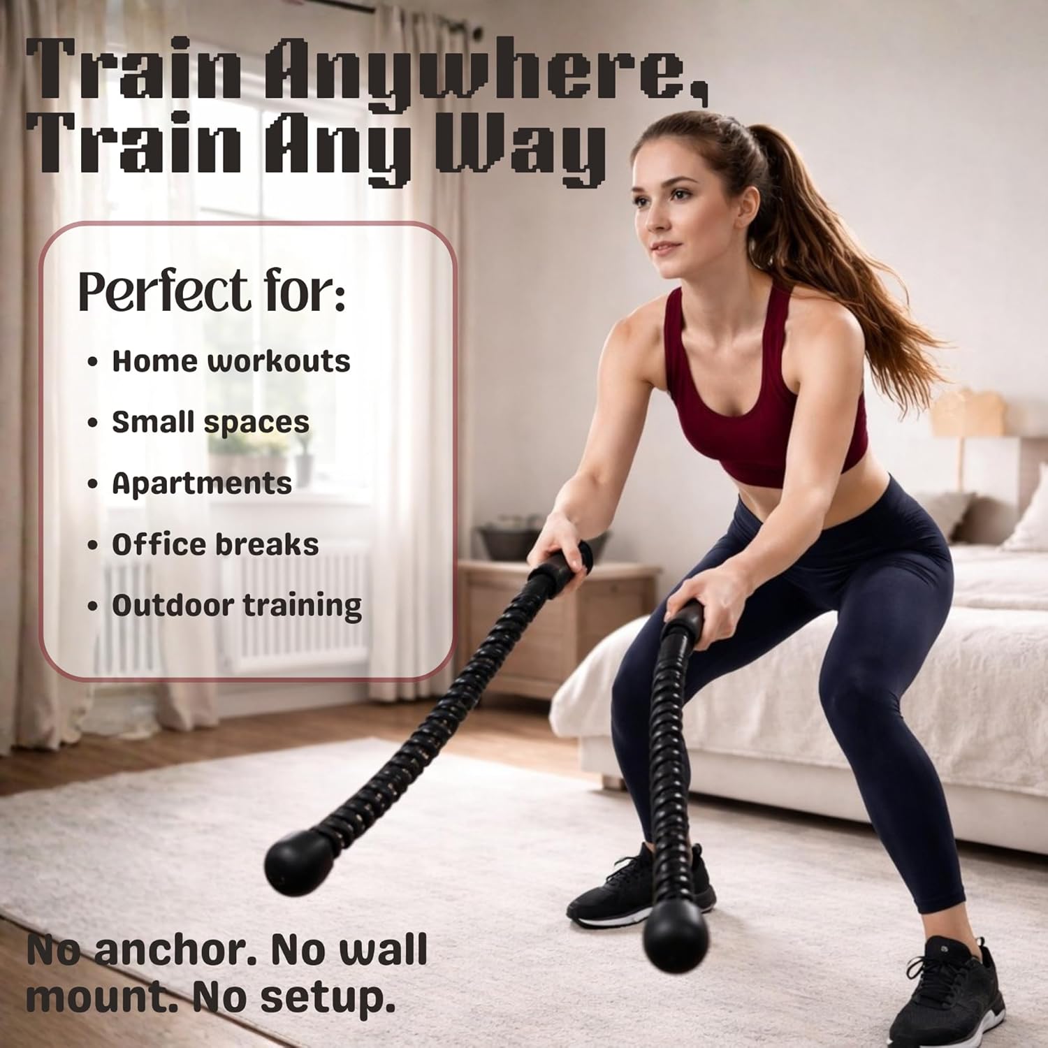 Weighted Ropeless Battle Ropes for Home Gym, Heavy Duty Portable Cordless Battle Ropes | Low Impact HIIT, Strength and Aerobic Training | Workout Exercise Ropes for Men & Women with Wrist Support.