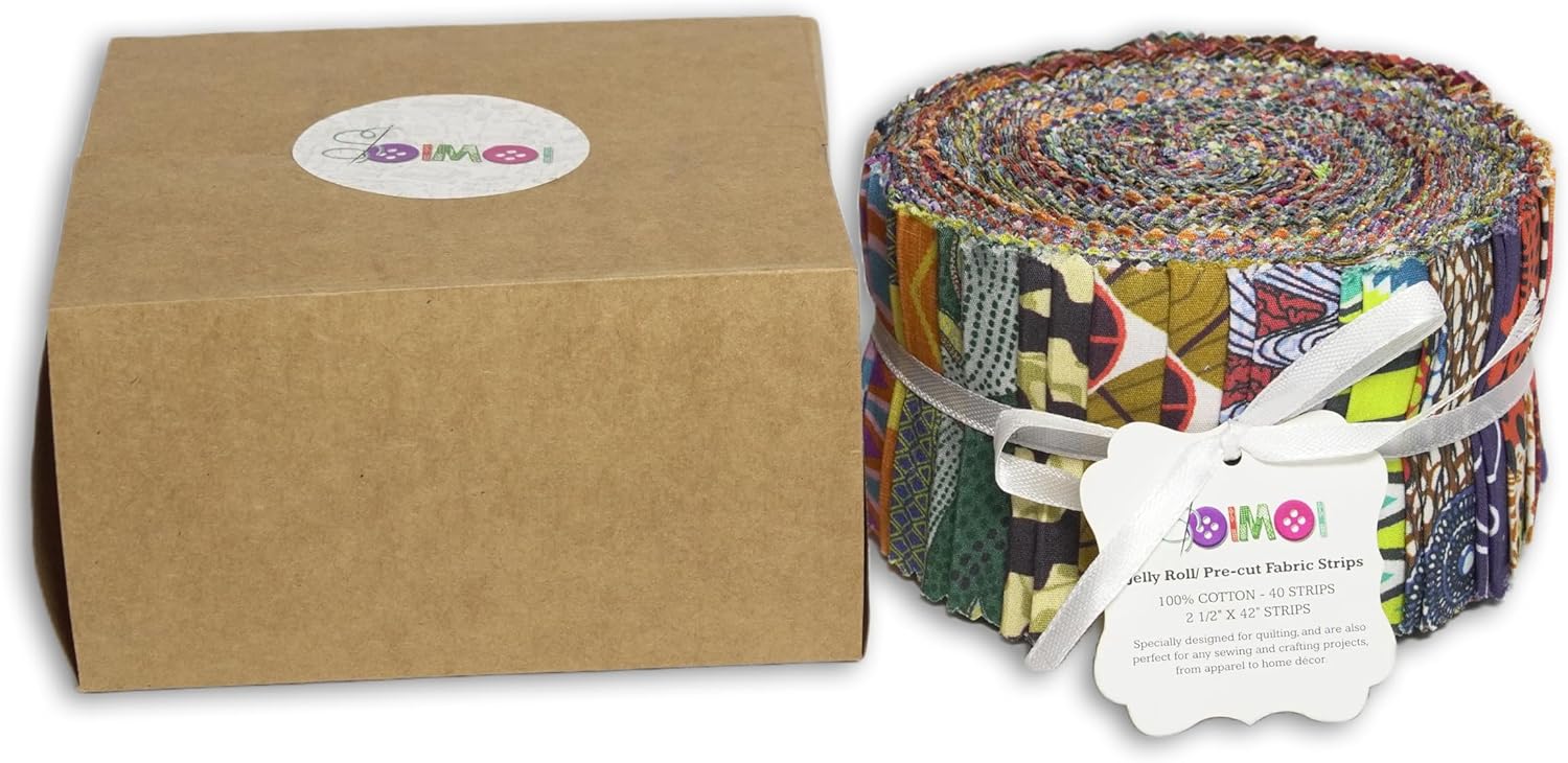 Soimoi 40Pcs African Floral Print Precut Fabrics Strips Roll Up 2.5x42inches Cotton Jelly Rolls for Quilting-ese