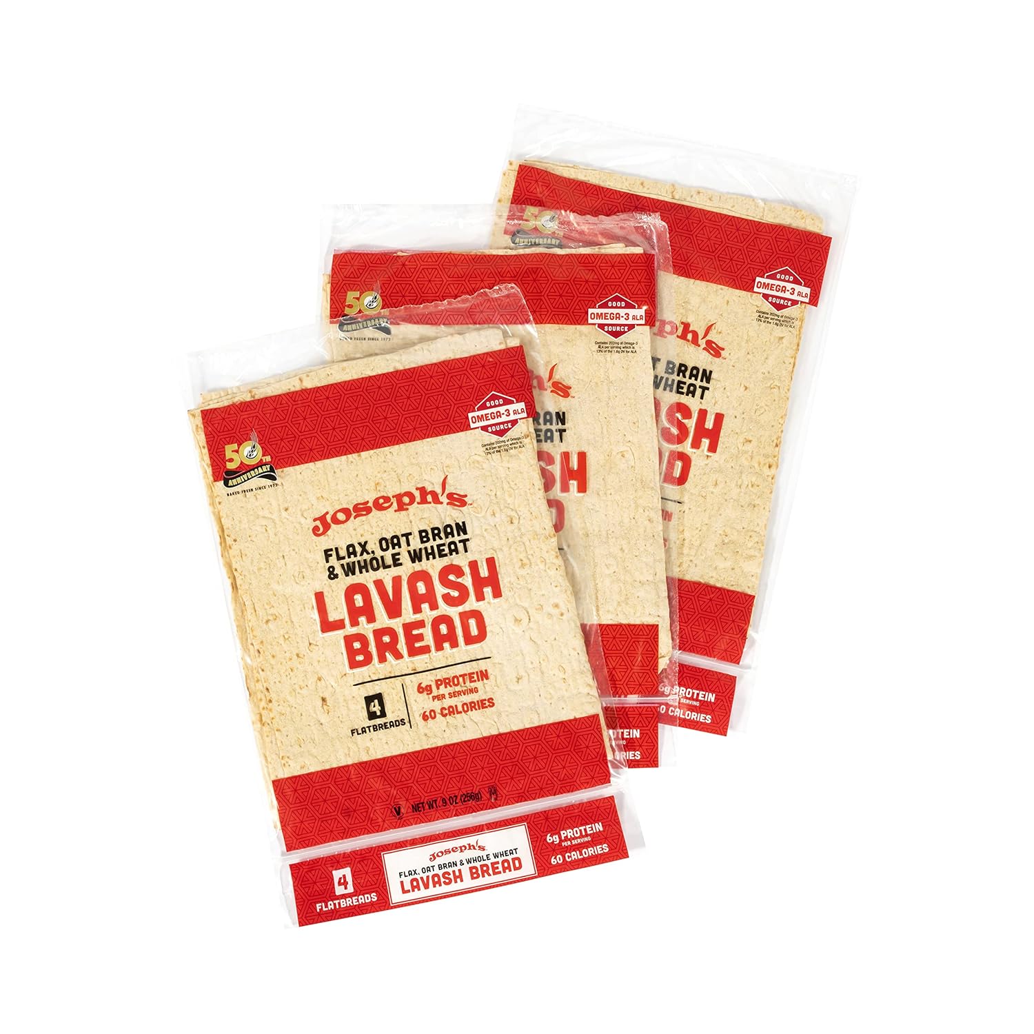 Joseph's Lavash Bread Value 3Pack, Flax Oat Bran & Whole Wheat, Reduced Carb, Fresh