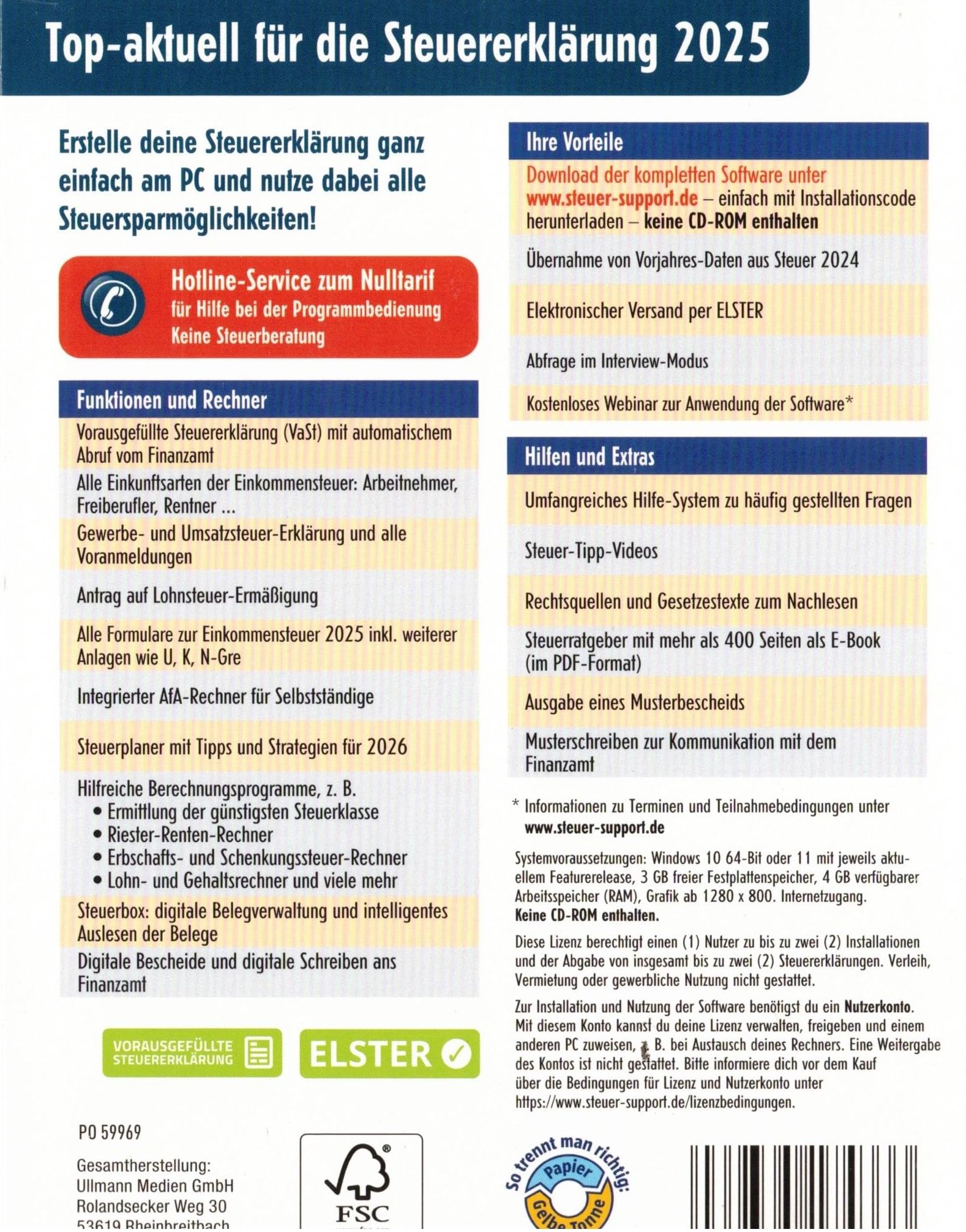 Aldi Steuer 2025 für die Steuererklärung 2025 am PC. Steuerprogramm 2025 - Freischalten per Aktivierungscode.