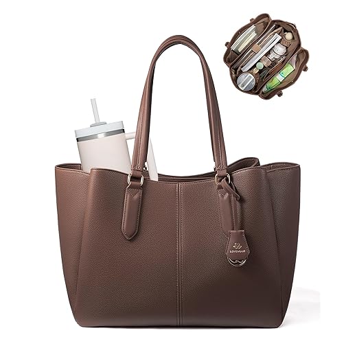 LOVEVOOK Laptop Tote Bag for Women 15.6 In Work Bags with Triple Compartments Large Faux Leather Computer Office Briefcase