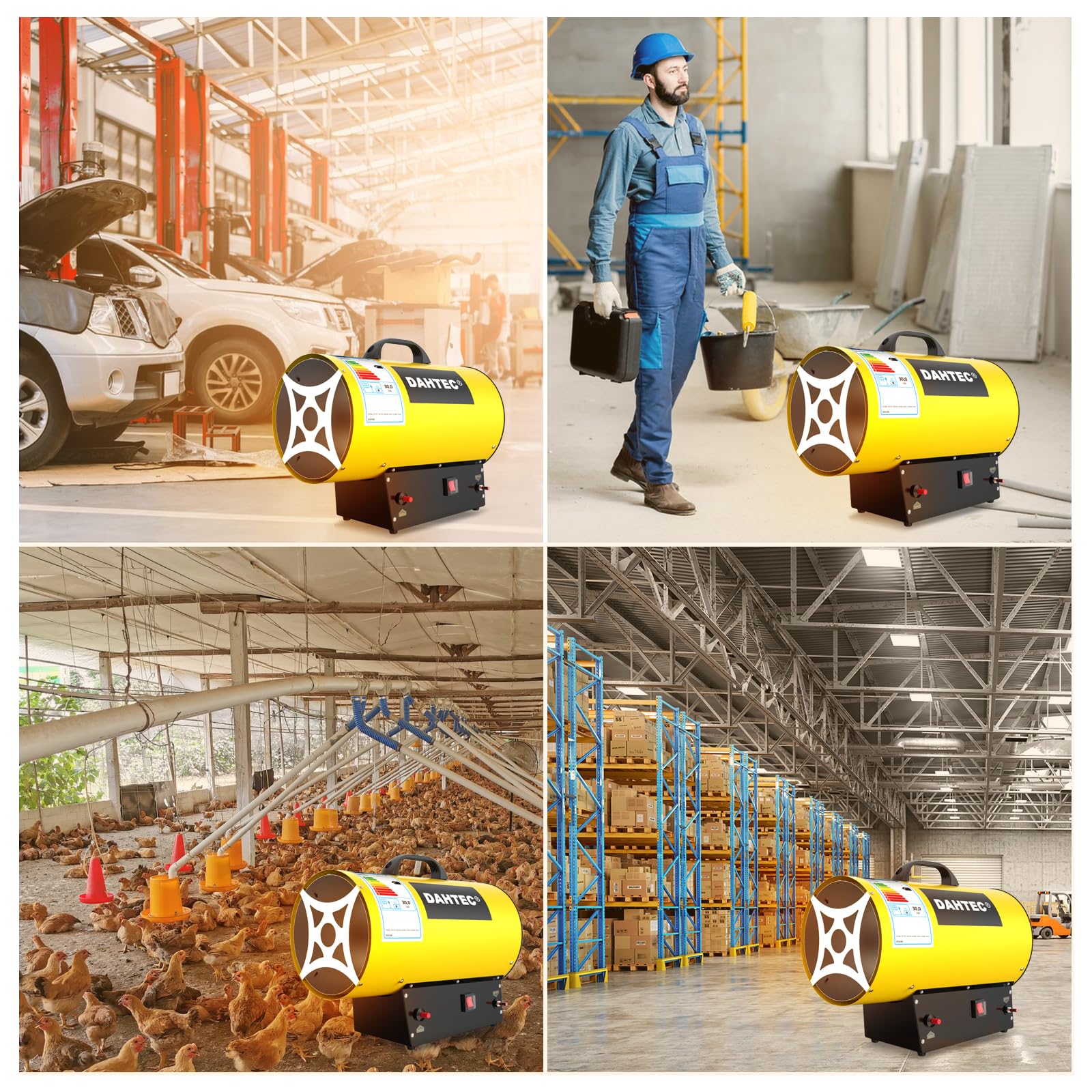 Calefactor de Gas Auxiliar 30 kW - Cañón de Calor - Radiador Soplante de Gas - Calefacción Radiante Con Ventilador - Soplador de Aire Caliente para Obras, Amarillo