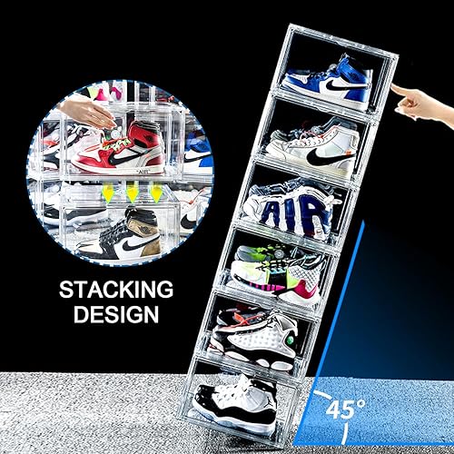 Miniatura 3 de Paquete de 12 cajas de zapatos, contenedor de plástico apilable de acrílico transparente, cajas de almacenamiento para zapatos, con tapas que se