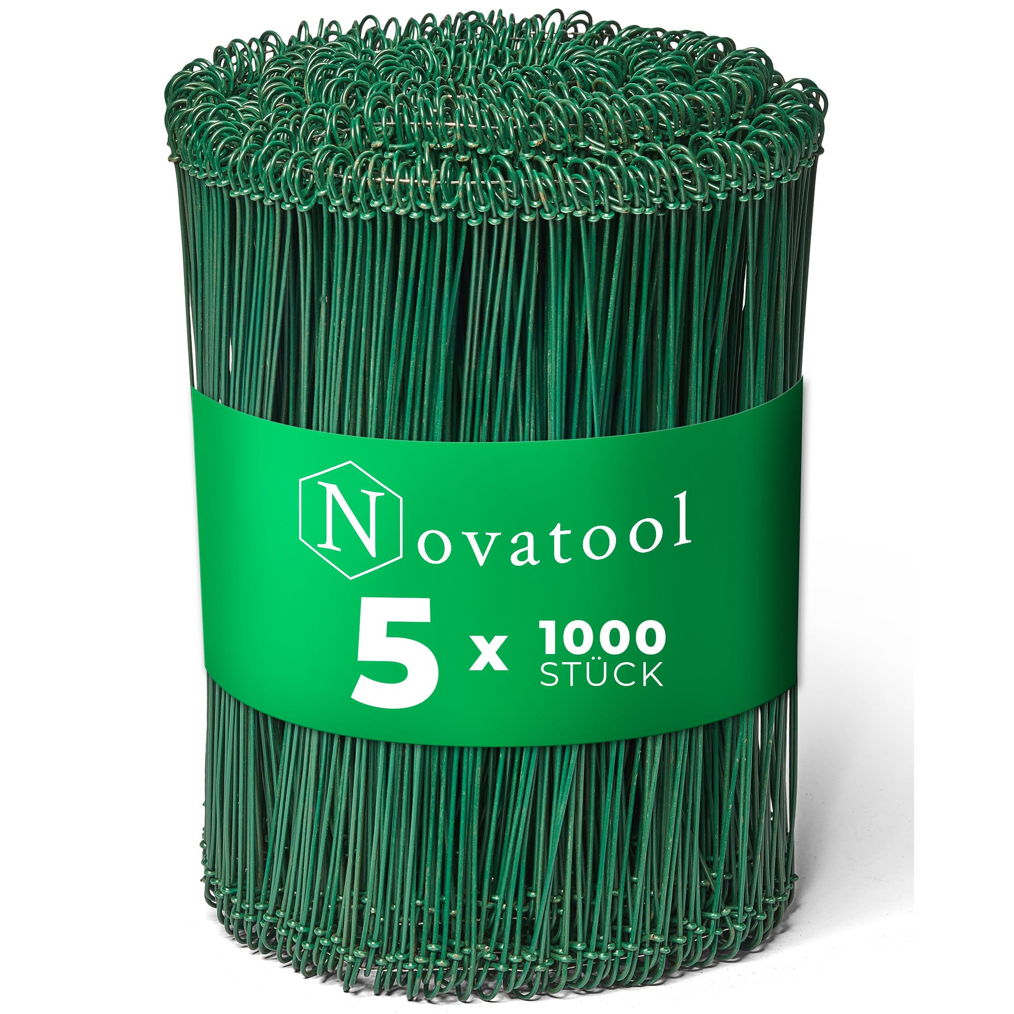 Novatool 5.000 Stück Rödeldraht mit Ösen 1,4 x 200mm Bindedraht Grün ummantelt, rostfreier & langlebiger Drilldraht, Drahtbinder, Ösendraht, Drahtschlinge, Blumendraht, rebdraht floristik, Rödler