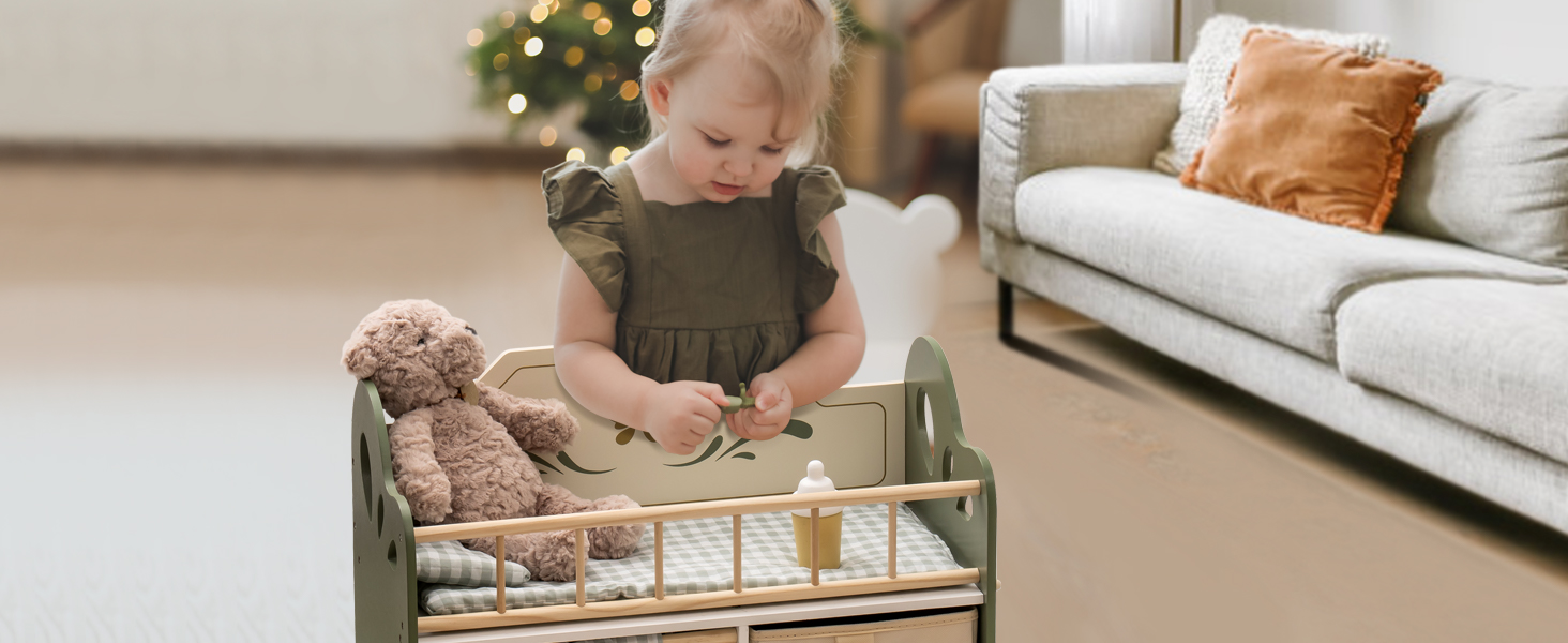 Baby Doll Crib ROBOTIME Toy ,Wooden Doll Beds Cradle For For