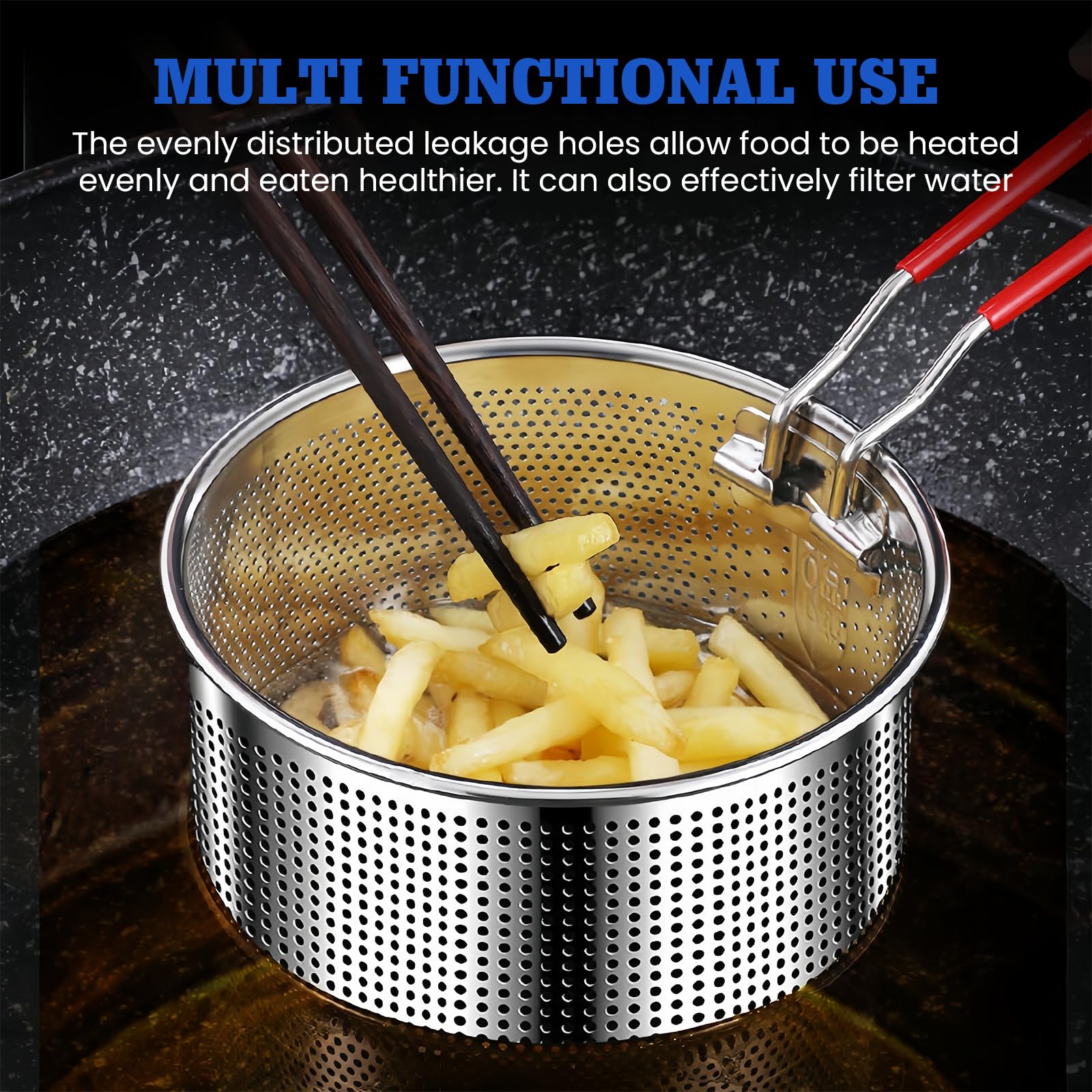 2 cesti per friggere con manico, mini cestini per patatine fritte, in acciaio inox, per patatine fritte, per pasta, cestino per la cucina