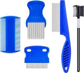 Jigfew 5-Pack Stainless Steel Flea Lice Combs for Dogs Cats - Rounded Teeth Dematting Grooming Tool, Tear Stain Remover for All Pet Sizes