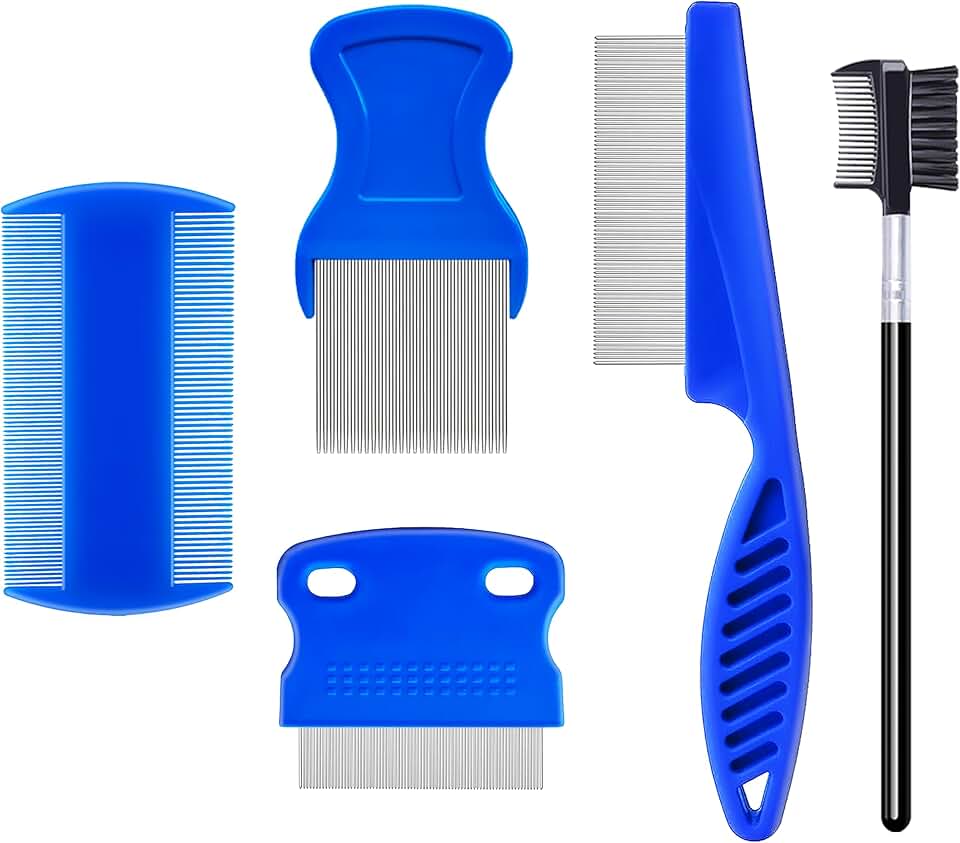 5 Pack Flea Lice Comb,Stainless Steel Dog Cat Grooming Combs With Rounded Teeth,Double-Sided Tear Stain Remover,Dematting Comb For