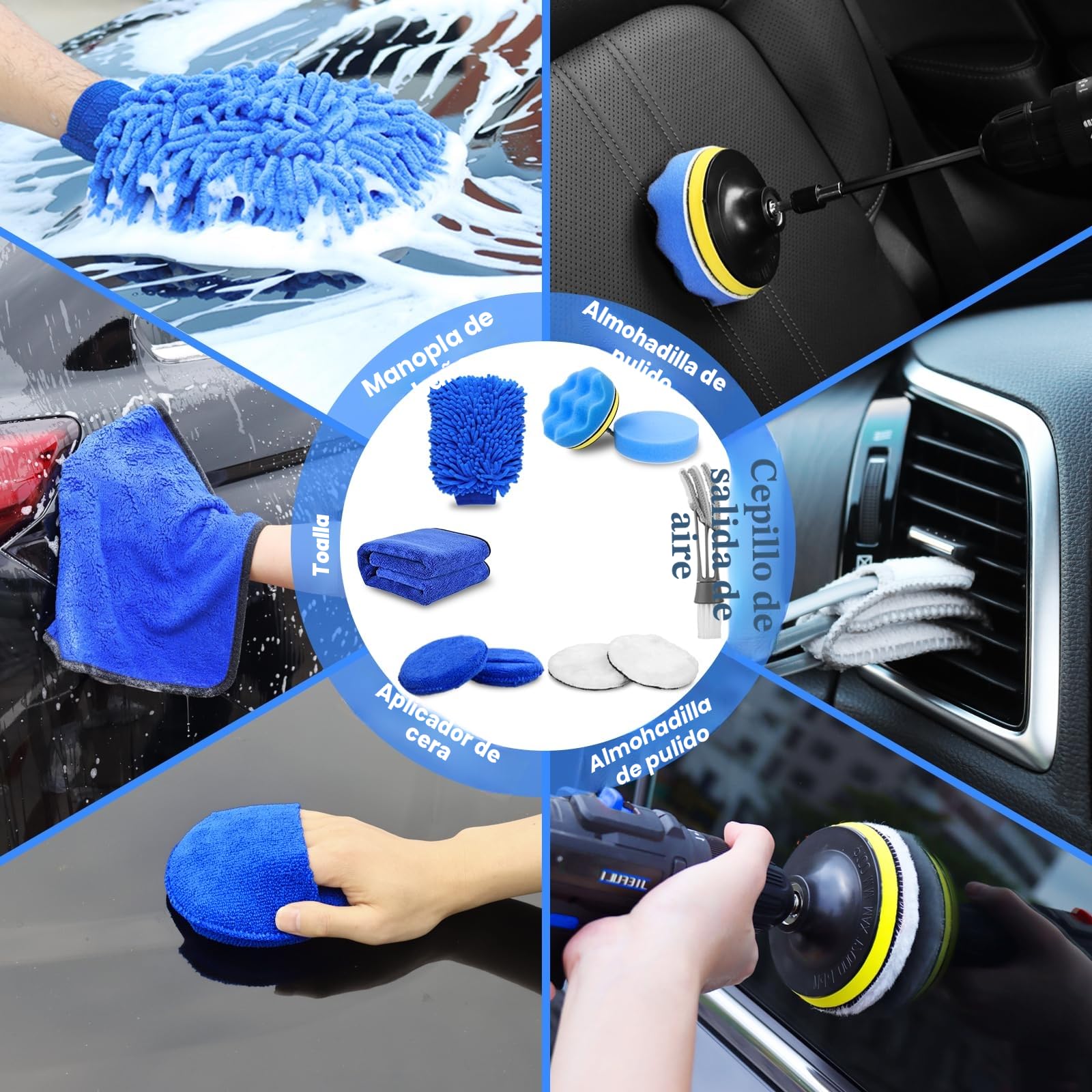27 cepillos kit limpieza Coche, lavar coche Cepillo de Taladro Eléctrico kit cepillo coche limpieza coche interior con Cepillo Para Detalles, herramienta de limpieza para parabrisas de automóviles