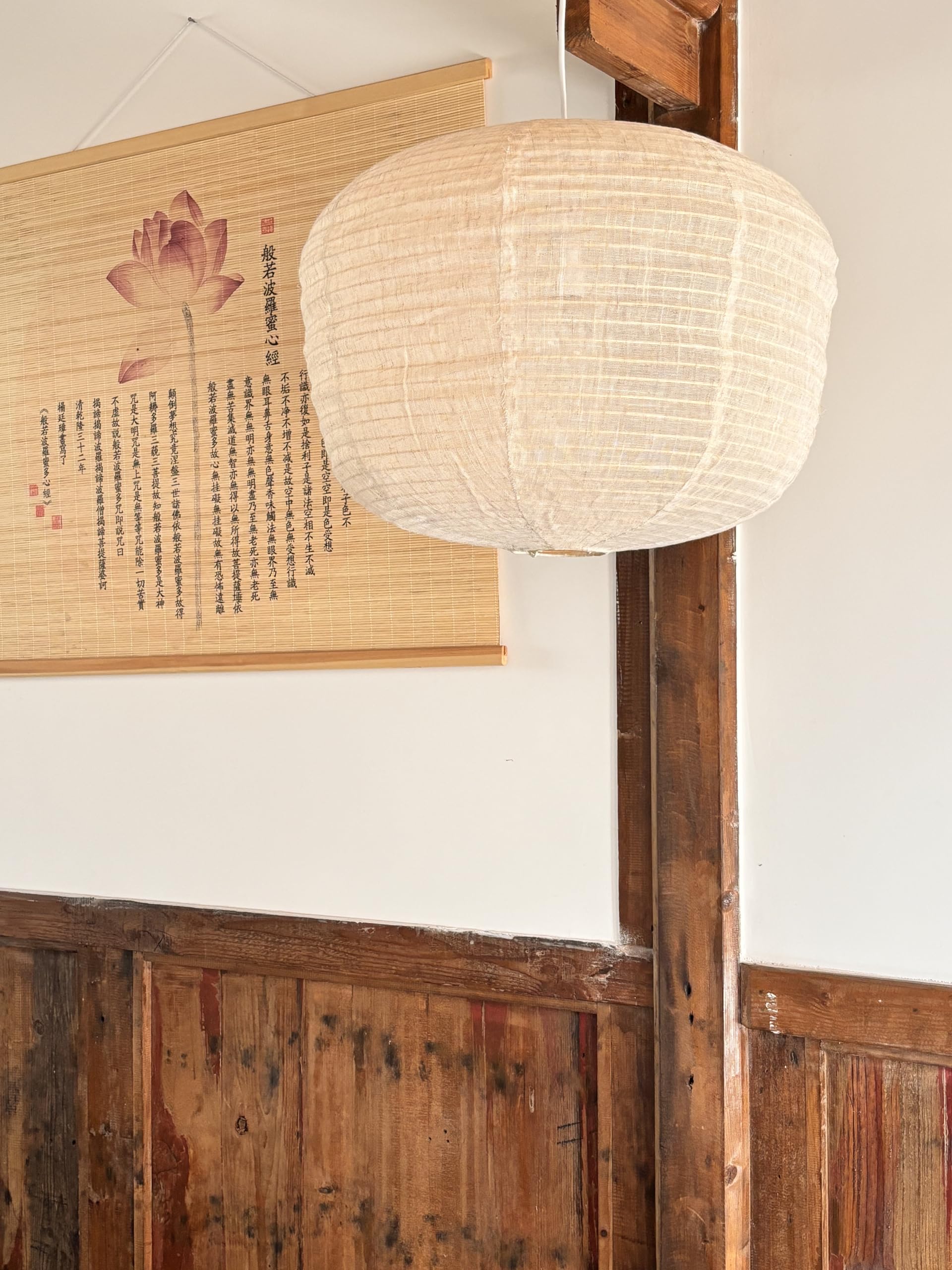 Condition photo showing As Is for Large fabric lampshade Beige Hanging 20INCH Linen Pendant Lamp shade Can replace paper lanterns,Hanging cloth Lantern Handmade Minimalist Decorations Suitable for Living room, Hallway