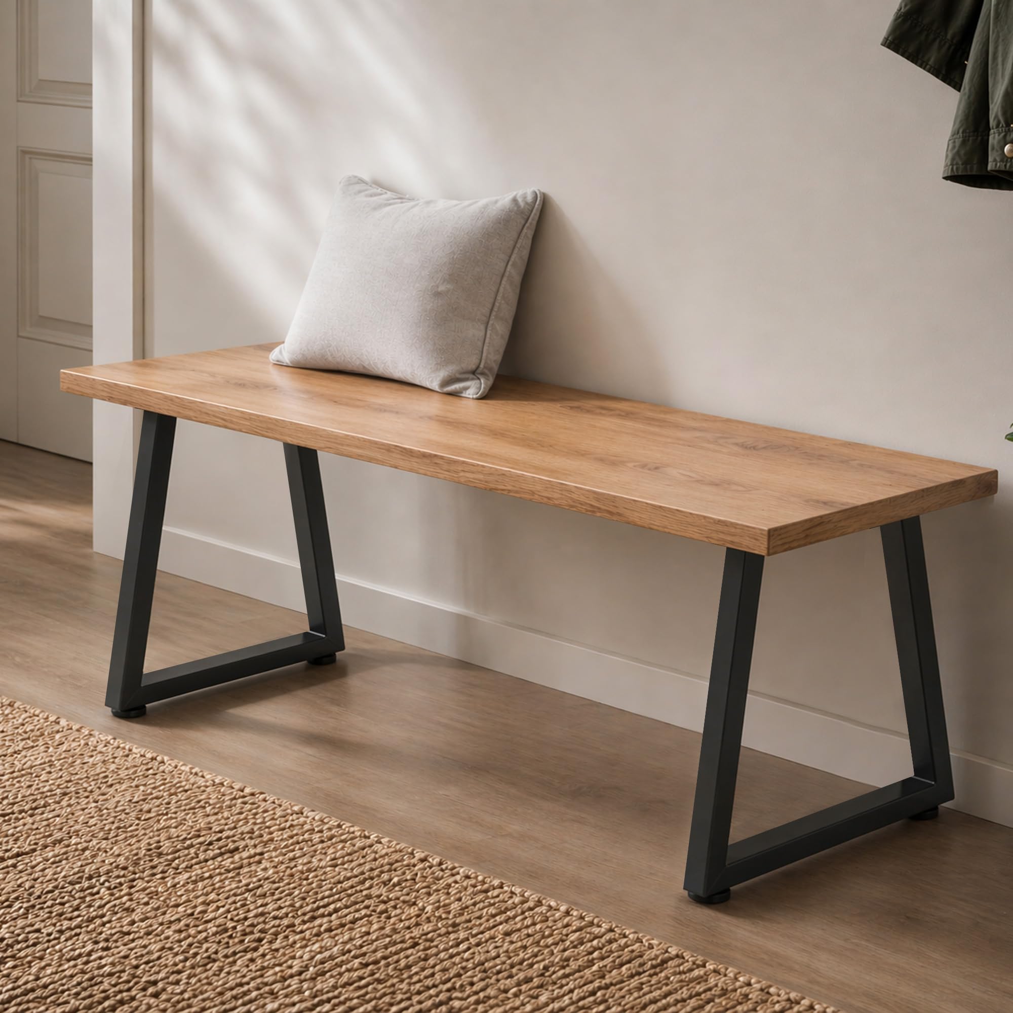 HOMCOM Set 2 Gambe per Tavolo Trapezoidali in Acciaio 60x10x43 cm Nero | Gambe per Mobili, 12 Fori, 12 Viti, 4 Piedini Regolabili, Stile Industriale, Capacità 75 kg, per Panca, Tavolino