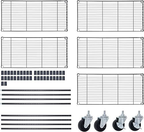 Miniatura 9 de ZENY Estantería resistente de 5 estantes con ruedas, organizador de metal para cocina, oficina, garaje, color negro