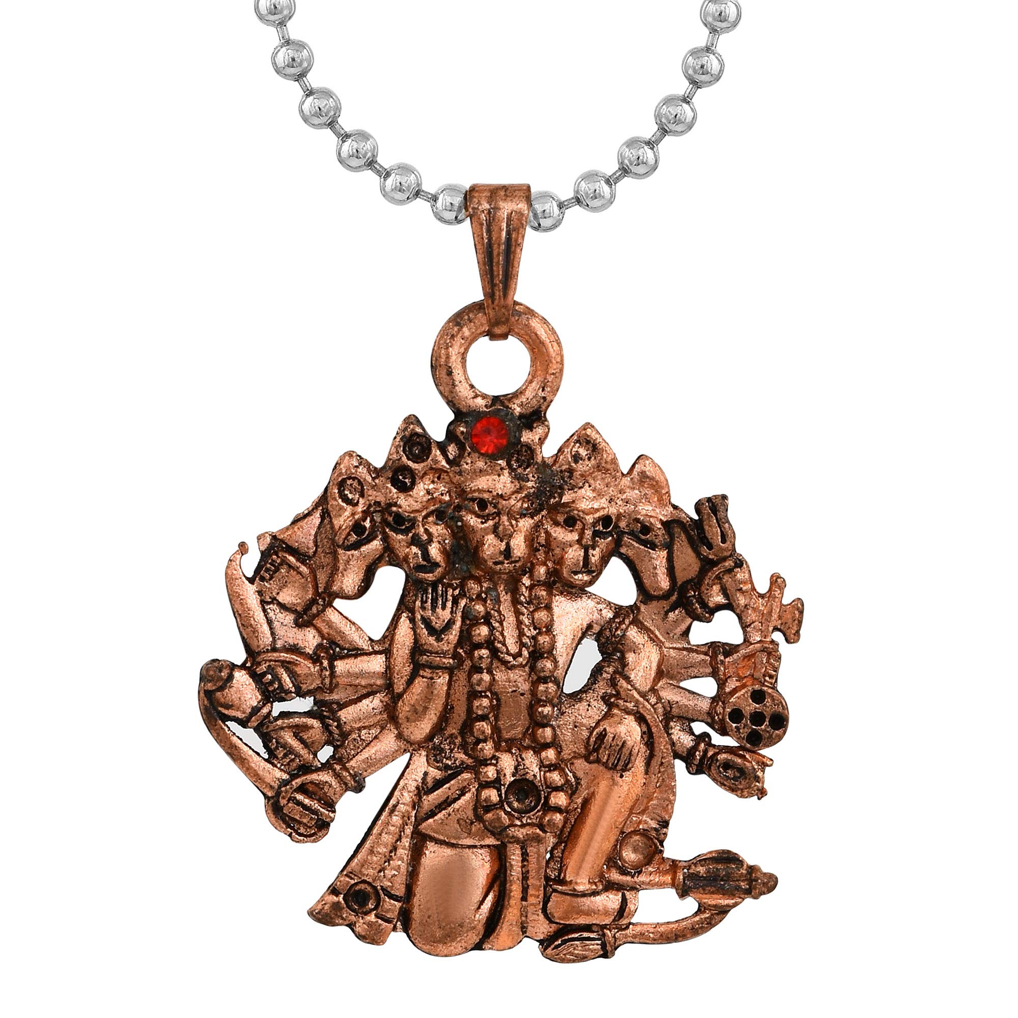 Copper Panchmukhi Hanuman Bajrang Bali Hindu God pendant temple jewellery chain pendant necklace jewellery for Men women-image-42