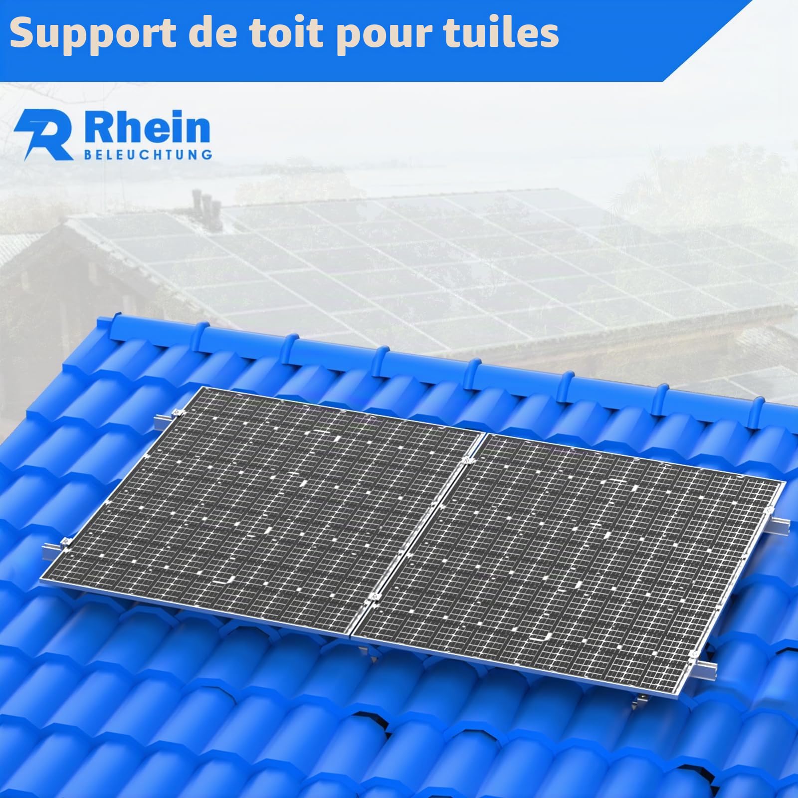 Lot de 2 supports de toit pour panneaux solaires, support solaire pour toit en tuiles, crochets de toit – Avec profil solaire en aluminium, kit de montage réglable, jusqu'à 120 cm de largeur par