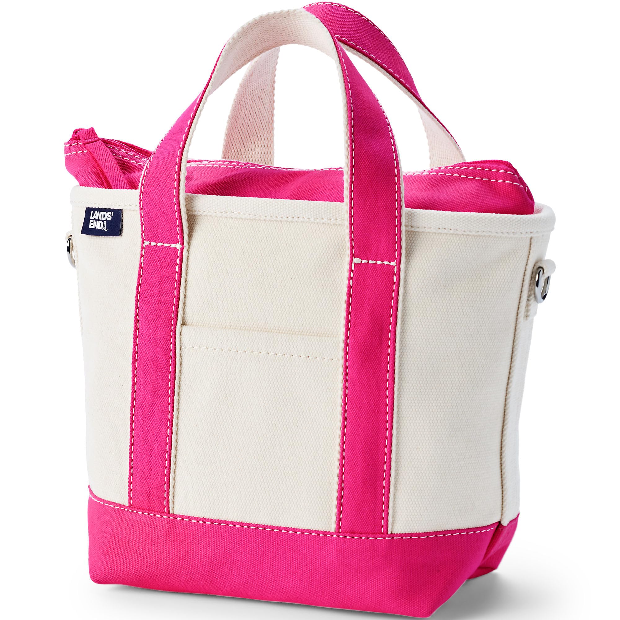 Lands' End Zip Canvas Tote Small Regular Handle Natural/hot Pink