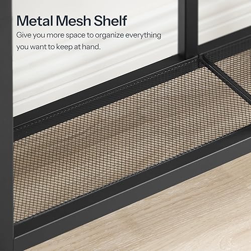 Miniatura 8 de HOOBRO Mesa consola estrecha, mesa de sofá, mesa de entrada industrial de 4 niveles con estante de malla metálica, mesa de pasillo con patas