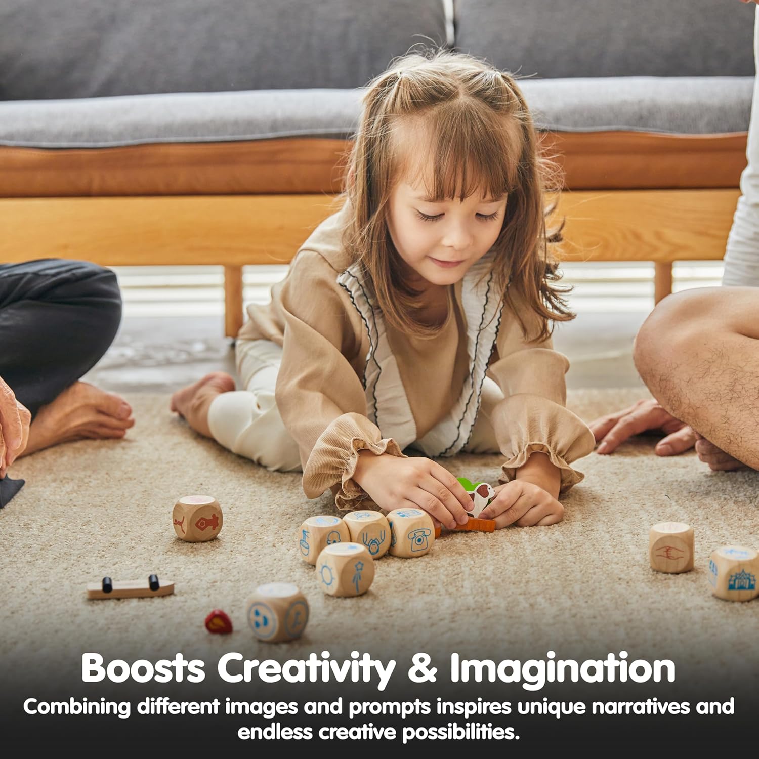 PlanToys® Wooden Storytelling Dice for Montessori Inspired Language and Imagination Play | Creative Story Building and Emotional Expression Activity | Eco Friendly Dice for Open Ended Narratives