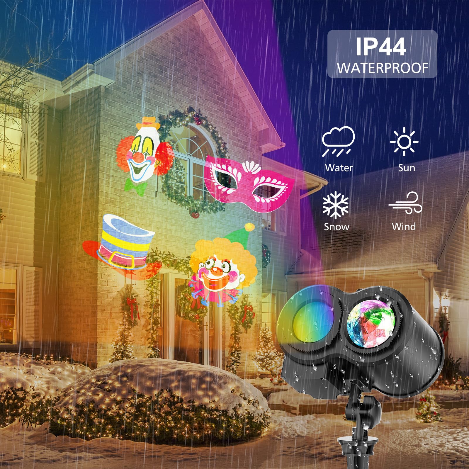 YAZEKY Świąteczne światła projektora, wodoodporna lampa projektora LED z pilotem, zewnętrzne oświetlenie projektora do wnętrz bożonarodzeniowych 12 wzorów dekoracji
