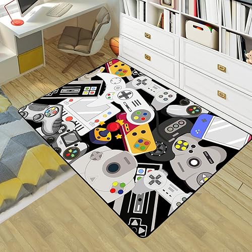 Miniatura 6 de Alfombra de Juego para Adolescentes Varones con Decoración de Controlador de Juegos, Alfombras de Videojuegos para Dormitorio de Niños Varones, Sala