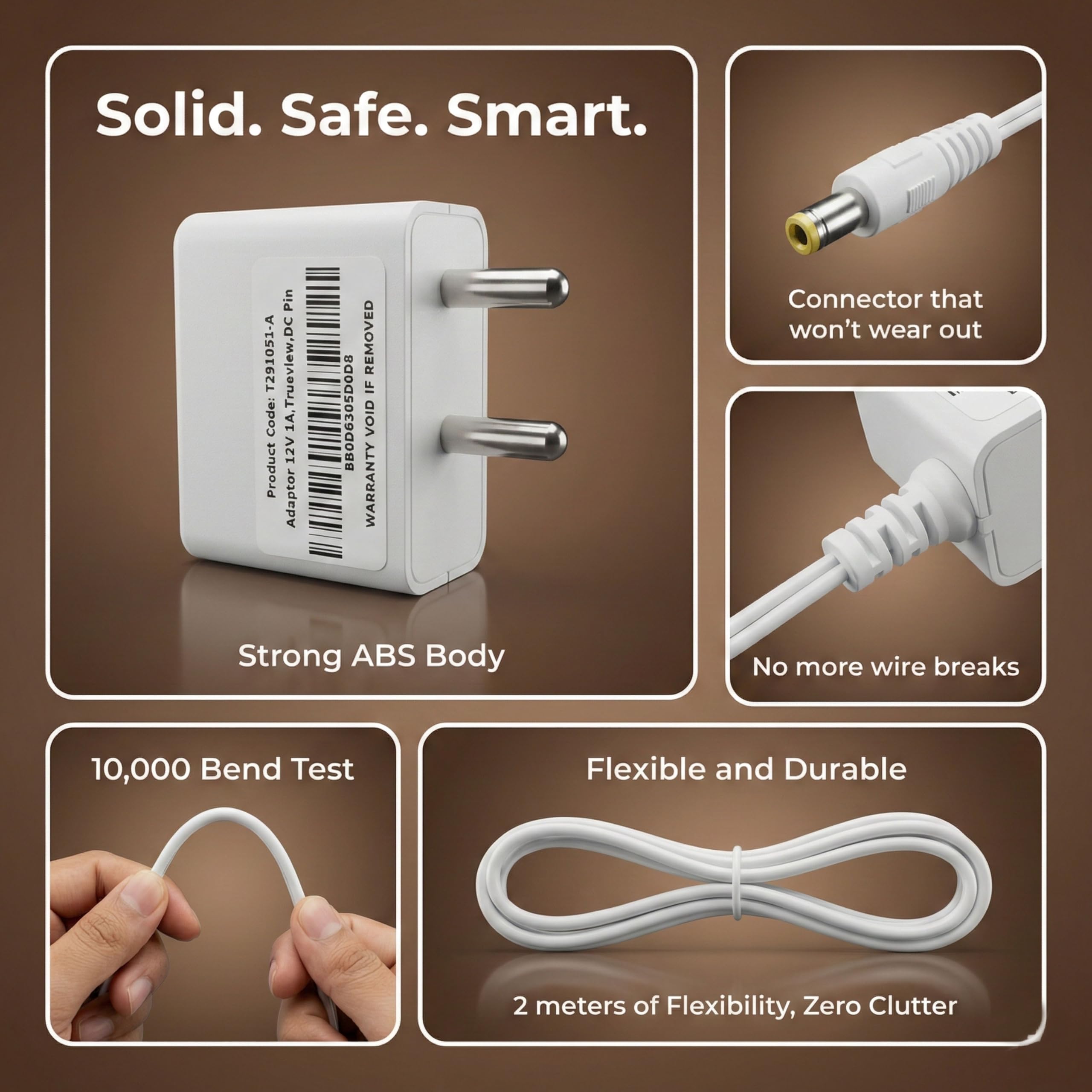 Trueview 12V 1A Power Adapter for CCTV Camera | BIS Certified | 2.1mm DC Pin | 1 Meter Cable | AC to DC Adapter | White — Amazon image 3