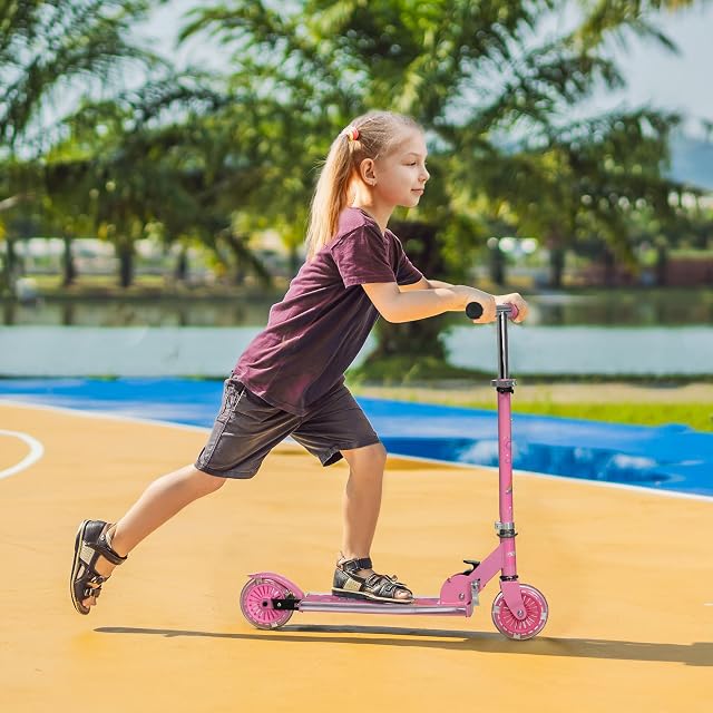 Foto 2 de 8 de HOMCOM Patinete para Niños Plegable Altura Ajustable 65-78cm 3-7 Años Rosa