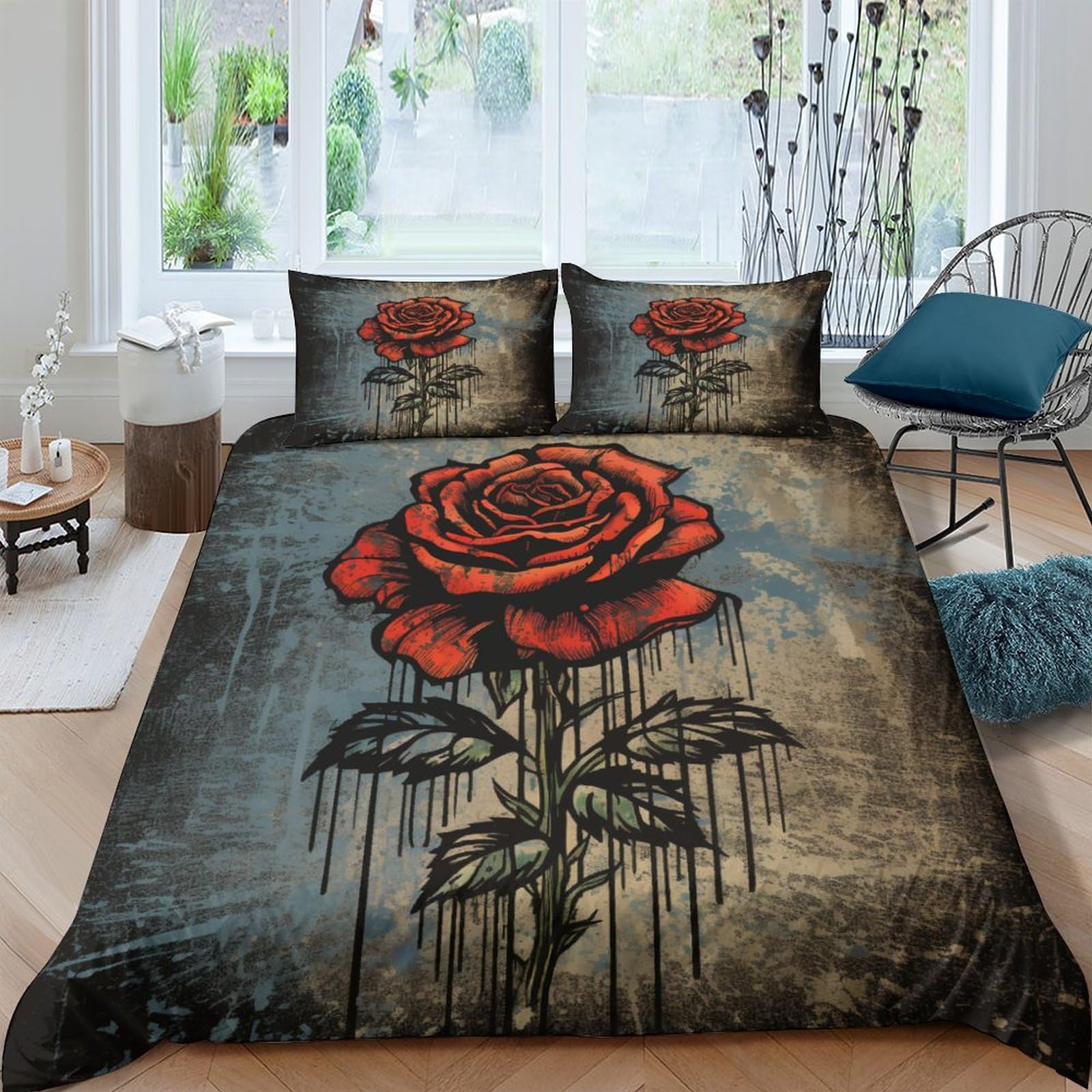 Housse de couette roses anciennes king 220x240 cm parure de lit 3 pièces imprimé 3D
