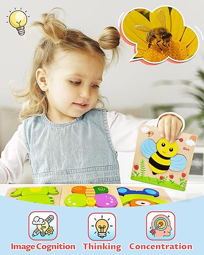Miniatura 3 de Bekayshad Rompecabezas de madera para niños pequeños, regalos para niños y niñas de 1, 2, 3 años, paquete de 4 rompecabezas de animales, juguetes