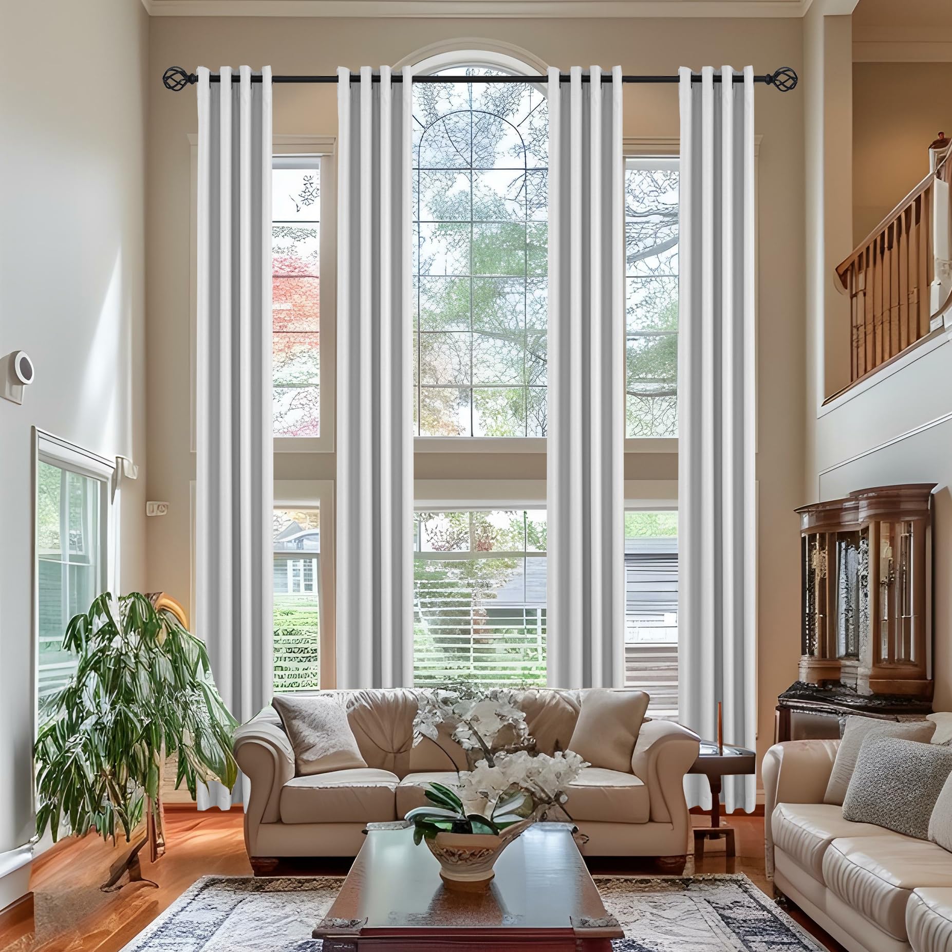 Phating Extra Long Grommet Blackout Curtain, High Ceiling Room Darkening Long Curtains for Loft and Two Story Building (1 Panel, White, 52"x192")