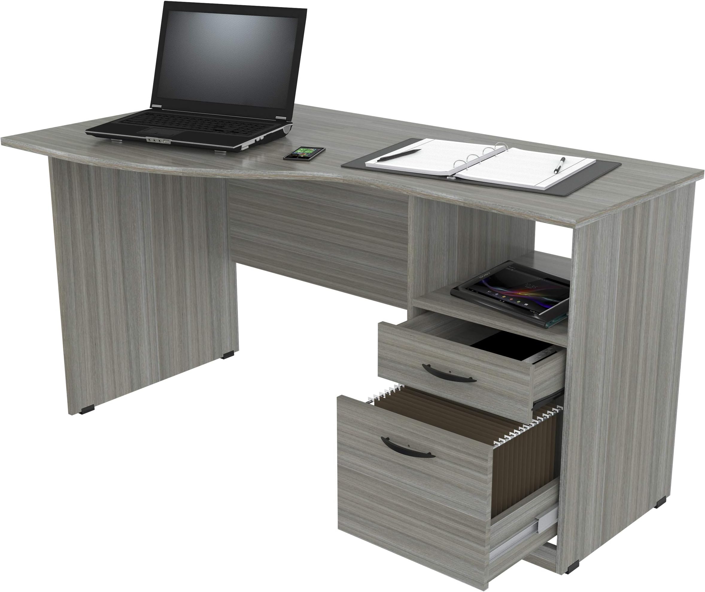 Inval Curved Top Desk, Smoke Oak