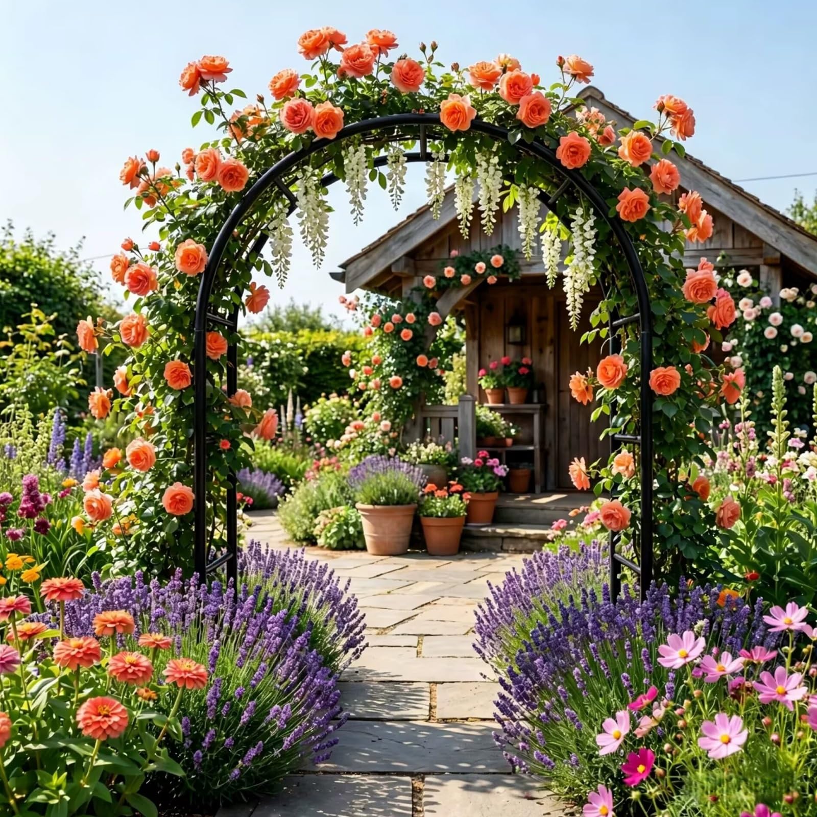 Rankhilfe FüR Kletterpflanzen Im Freien, Gartenbogen Mit Sockel, 19mm Hochtemperaturbeschichtetes Eisenrohr FüR Rosen, Wisterien, Weintrauben, Hochzeit