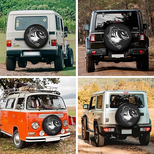 Miniatura 3 de Cubierta de neumático de repuesto para remolque de viaje, diseño de peces oscuros, divertida, impermeable, resistente al sol, CRV, cubierta de