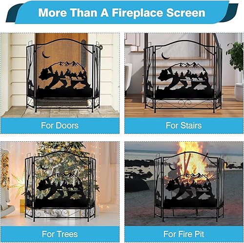 Miniatura 7 de IRONWALLS Pantallas plegables para chimenea de 3 paneles, 47.6 x 31.4 pulgadas, mosquiteras de metal para chimenea, valla contra incendios,