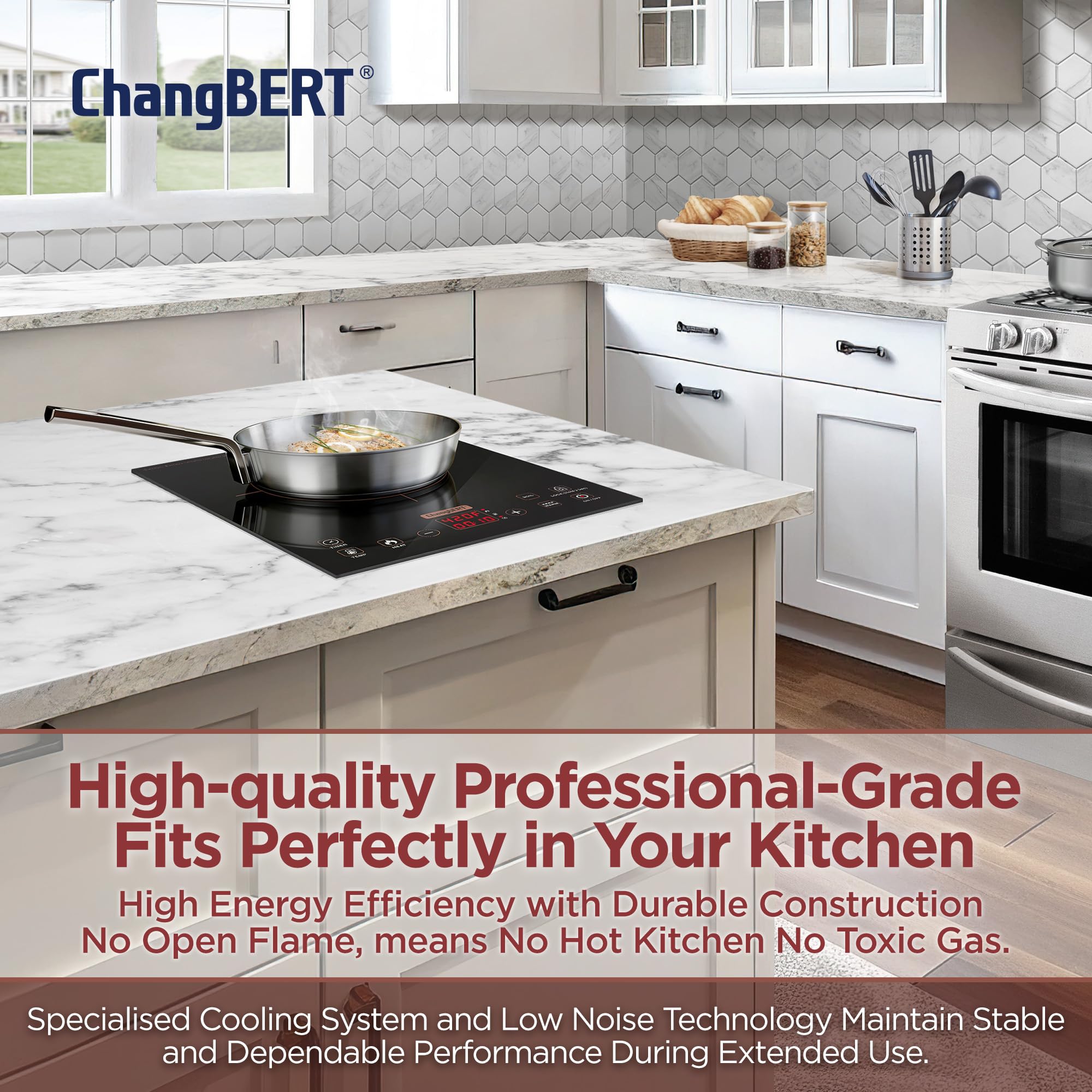 ChangBERT Built-in & Portable Induction Cooktop, NSF-Certified Commercial Grade Single Induction Burner, Large 8” Heating Coil, Low Noise, Precise Temperature Control for Apartments RVs Food Station