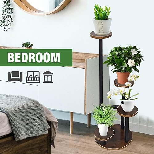 Miniatura 8 de Soporte para plantas de 4 niveles, soporte de madera de metal alto de Navidad para interiores, soporte de esquina para plantas, soporte para macetas
